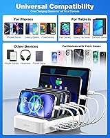 Vista 6 de MSTJRY Charging Station for Multiple Devices : 6 Port USB Charger Stations - Family Multi-Device Organizer Charging Dock - Designed for iPhone iPad