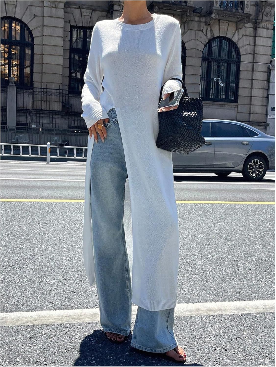 Verdusa Women's High Slit Long Sweaters Lightweight Knit Pullovers Early Fall Trendy Outfits Going Out Tops - Image 6