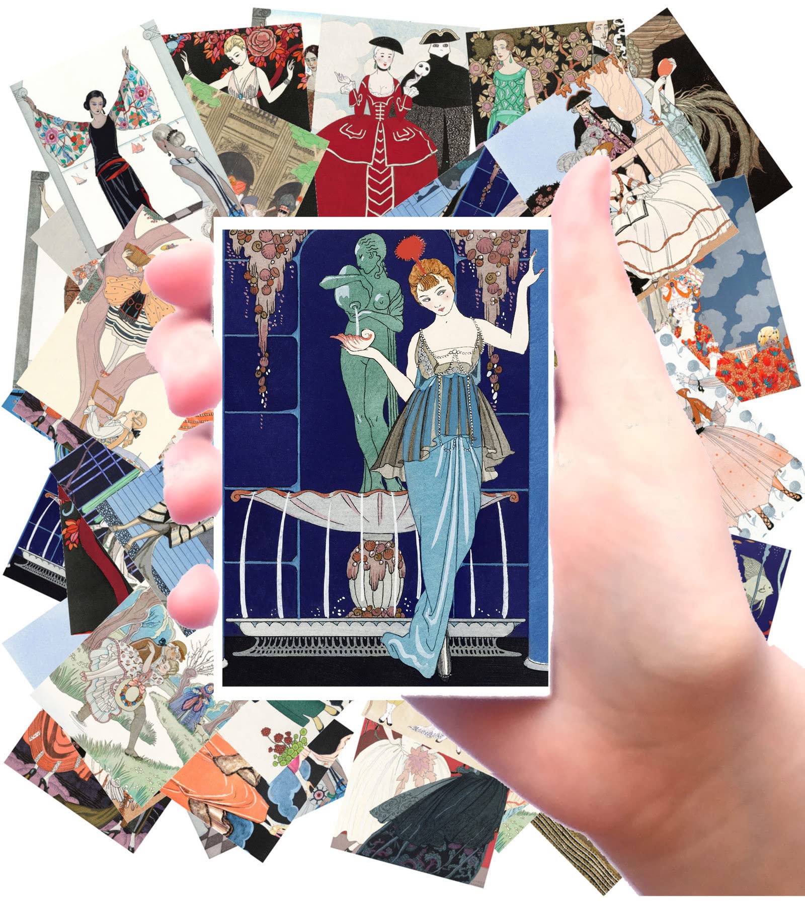 Stickers [24 pcs x 2.5"x3.5" Each] Colourful Drawings of Beautiful Art Deco Style People Old Book Illustrations Vintage FLONZ Ephemera for Craft and Scarpbooking