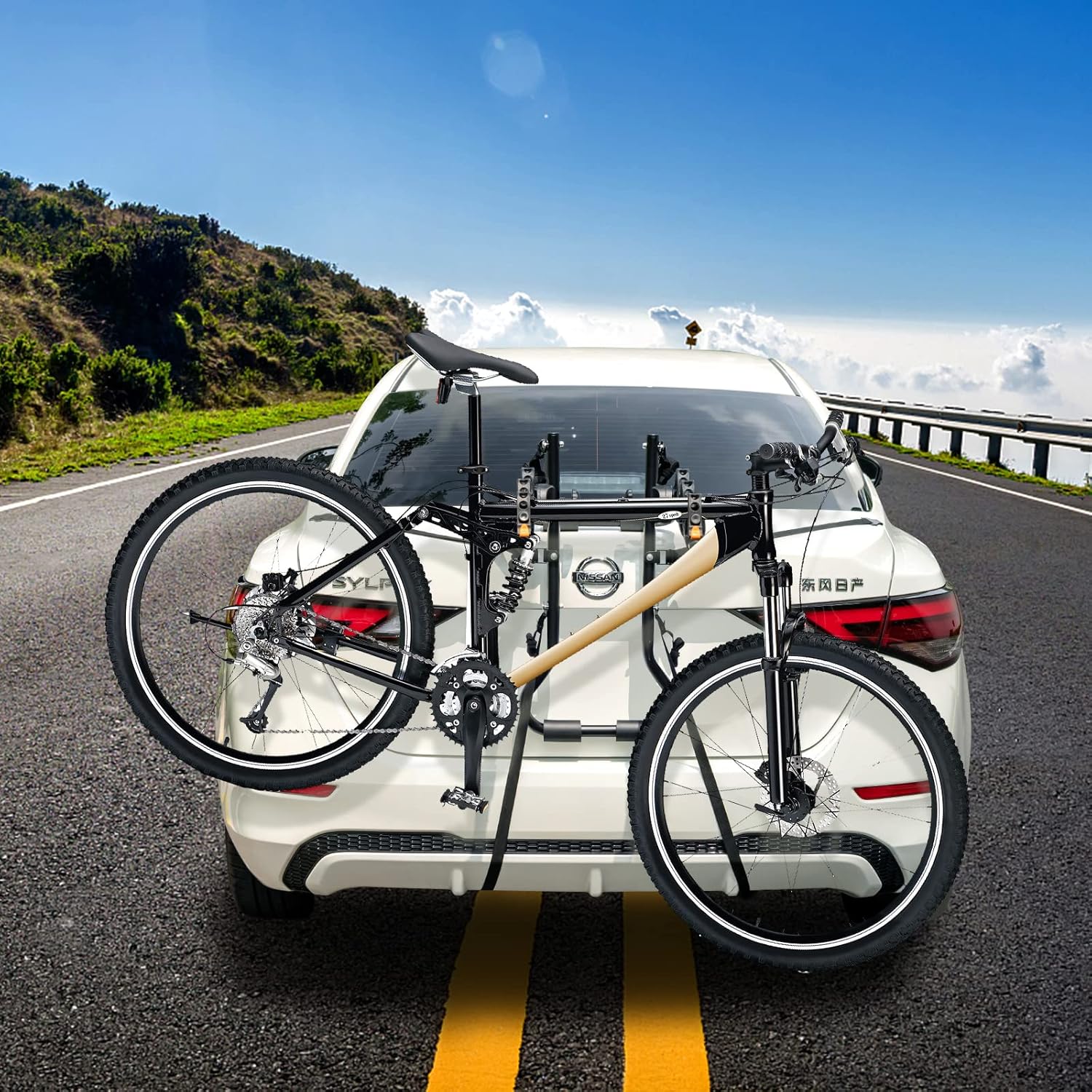 GYMAX Bike Rack, Trunk Mounted 3 Hitch Rack with 2”Receiver & Double Safety Guarantee, Folding Heavy Duty Adjustable Bicycle for Cars, Trucks, SUV's and Minivans Black