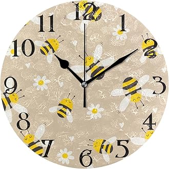 Yellow Honeycomb Honey Bee Wall Clock Silent Non Ticking Kitchen Clock 9.5 Inch Round Bathroom Clock Battery Operated Quartz Analog Decorative Desk Clock Living Room Decor