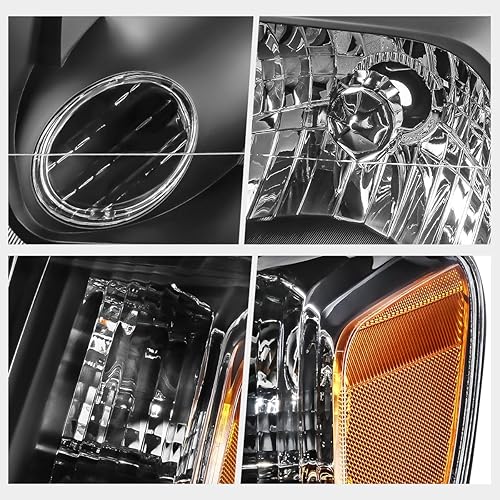 Miniatura 4 de Conjunto de 2 faros delanteros compatibles con Toyota Sequoia 05-0705-06 Tundra Crew Cab, carcasa negraesquina ámbar