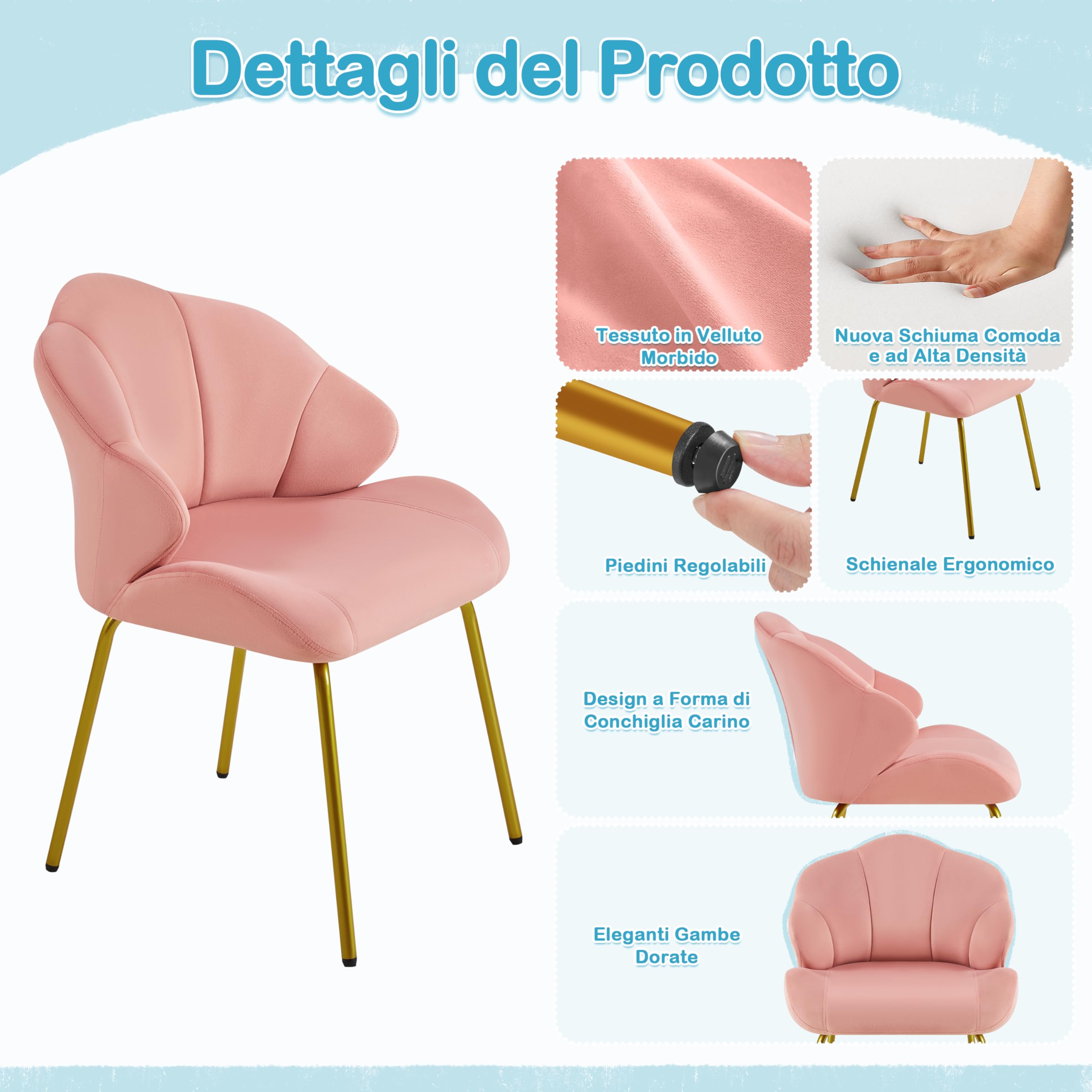 Yaheetech Poltrona in Velluto Moderno Poltrocina con Schienale a Forma di Conchiglia Sedia Imbottita da Lettura per Soggiorno Camera da Letto Ufficio Sedia Laterale da Salotto Shell Rosa