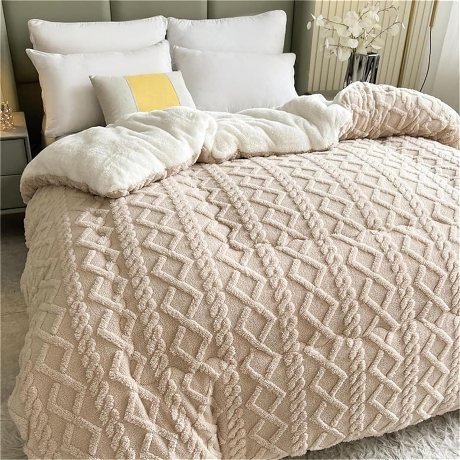 Couette épaisse double face en peluche couverture chaude hiver respirante en cachemire