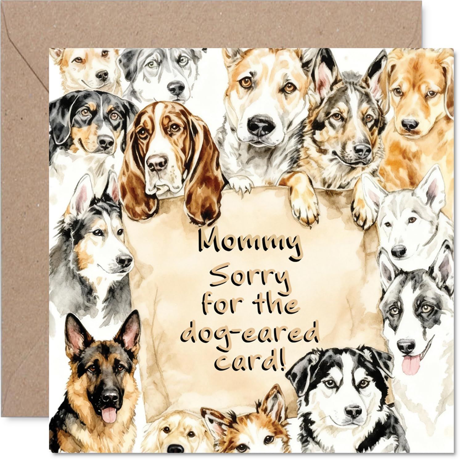 Mommy Birthday Card - Dog Eared - Happy Birthday Card for Mommy from Son Daughter, 145mm Watercolor Style Pet Design Bday Greeting Cards