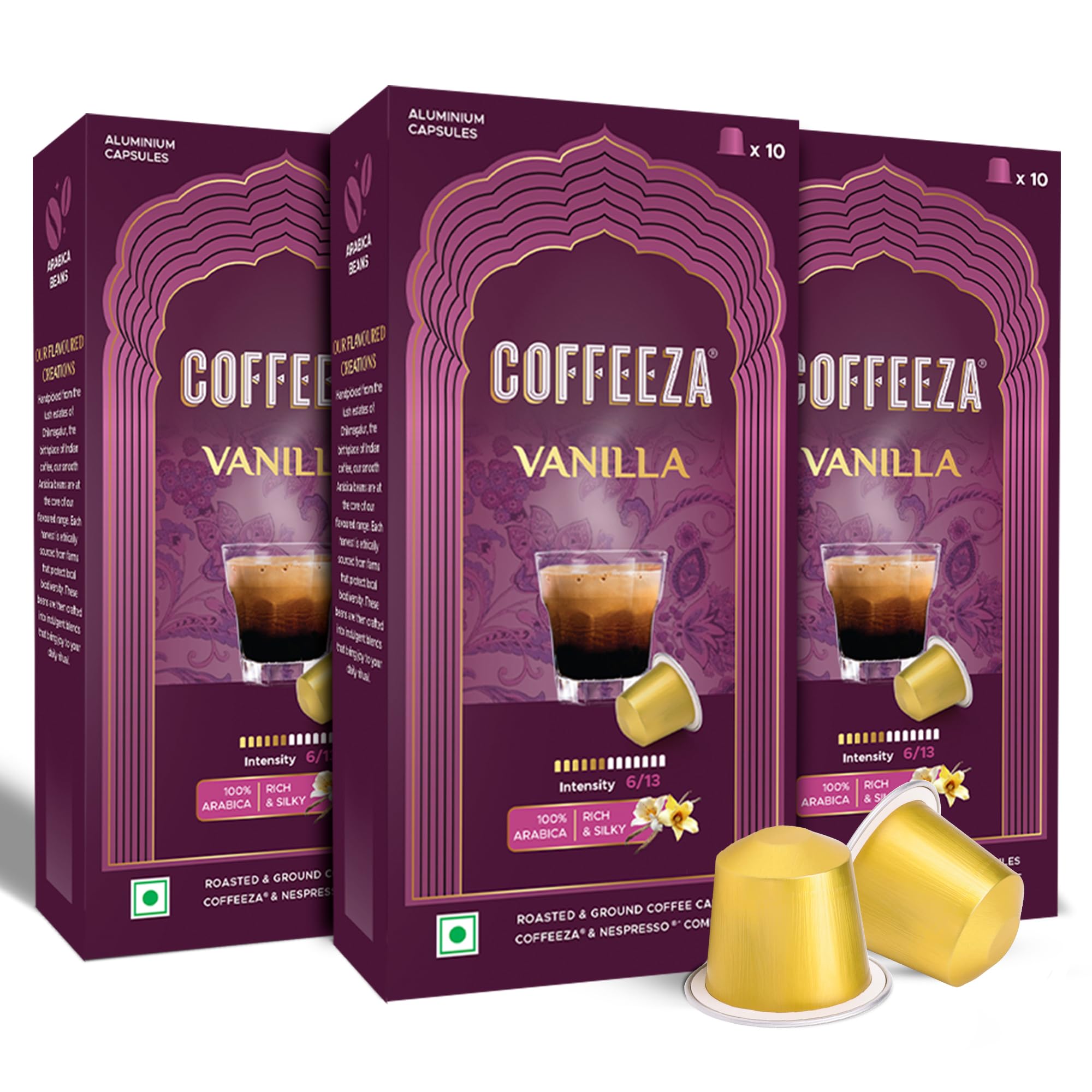 Coffeeza Vanilla Flavoured Nespresso Coffee Capsules, Intensity - 6, Medium Roast Coffee, 30 count (Pack of 3) Nespresso Capsules (ORIGINALLINE ONLY)