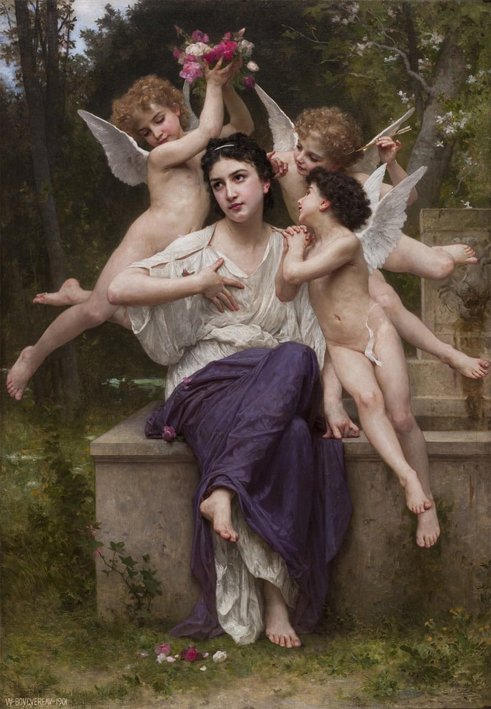 ARTXLXXBN Famous Painting Canvas Artwork Graffiti Print Loves Resistance by William Adolphe Bouguereau Portrait Canvas Image for Home Decor 60x90cm