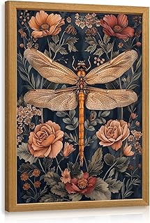 LLEEMPI William Morris Wall Art, Vintage Dragonfly Floral Wall Decor, Ab...
