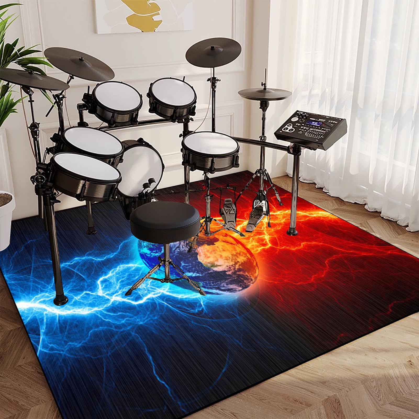 Tappetino Insonorizzato, Tappeto per Batteria 120 x 80 cm, Drum Carpet per Batteria Elettronica, Assorbimento degli Urti Antiscivolo Pad, Drum Tappeto, Insonorizzato Tappeto Batteria, Tappeto Drum