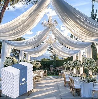 40ftx20ft White Backdrop Ceiling Drapes,8Panels 20ft Height Wrinkle Free Tent Draping Curtains, Fabric Drapery Ceiling Drapes for Wedding Ceremony Birthday Theme Parties with Rod Pocket