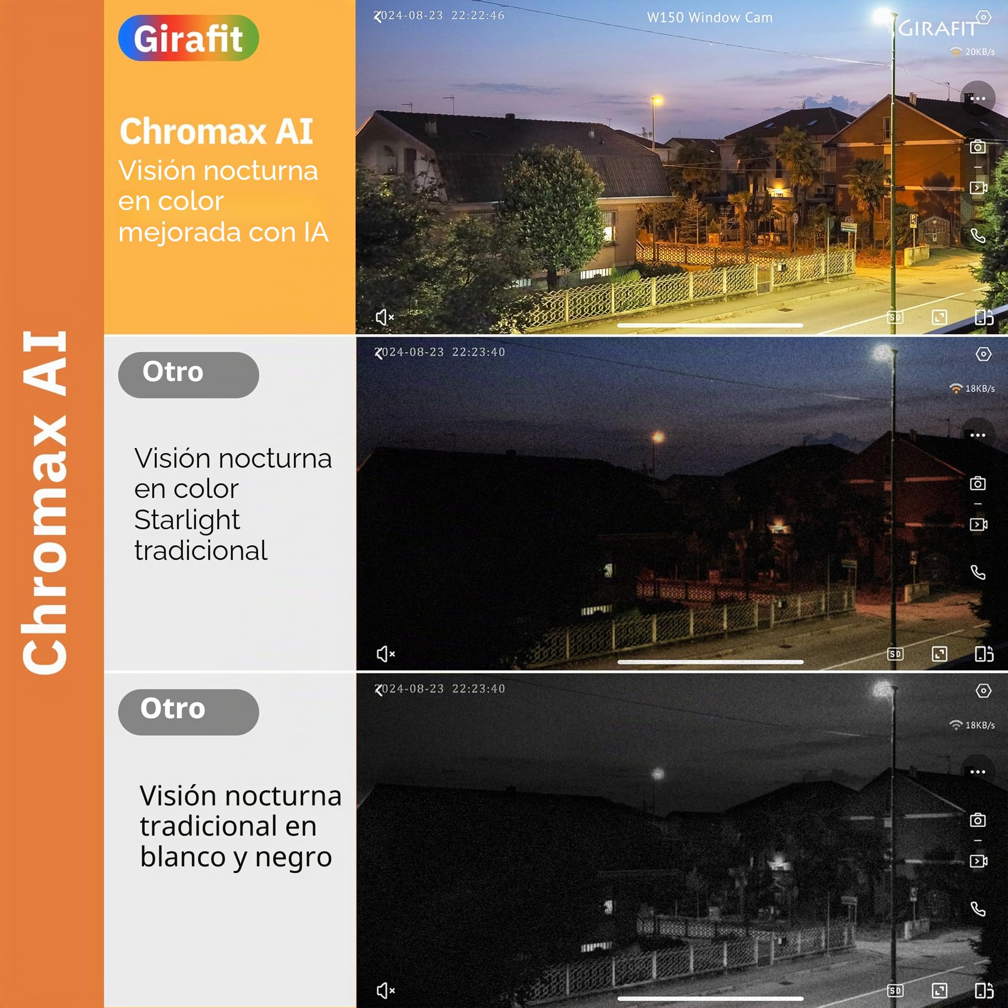 Cámara de Ventana de 3 MP 2K, cámaras WiFi de 2.4 GHz y 5 GHz para Seguridad en el hogar con visión Nocturna ChroMax Al Color, detección de Persona y Movimiento, grabación 24/7, instalación fácil y