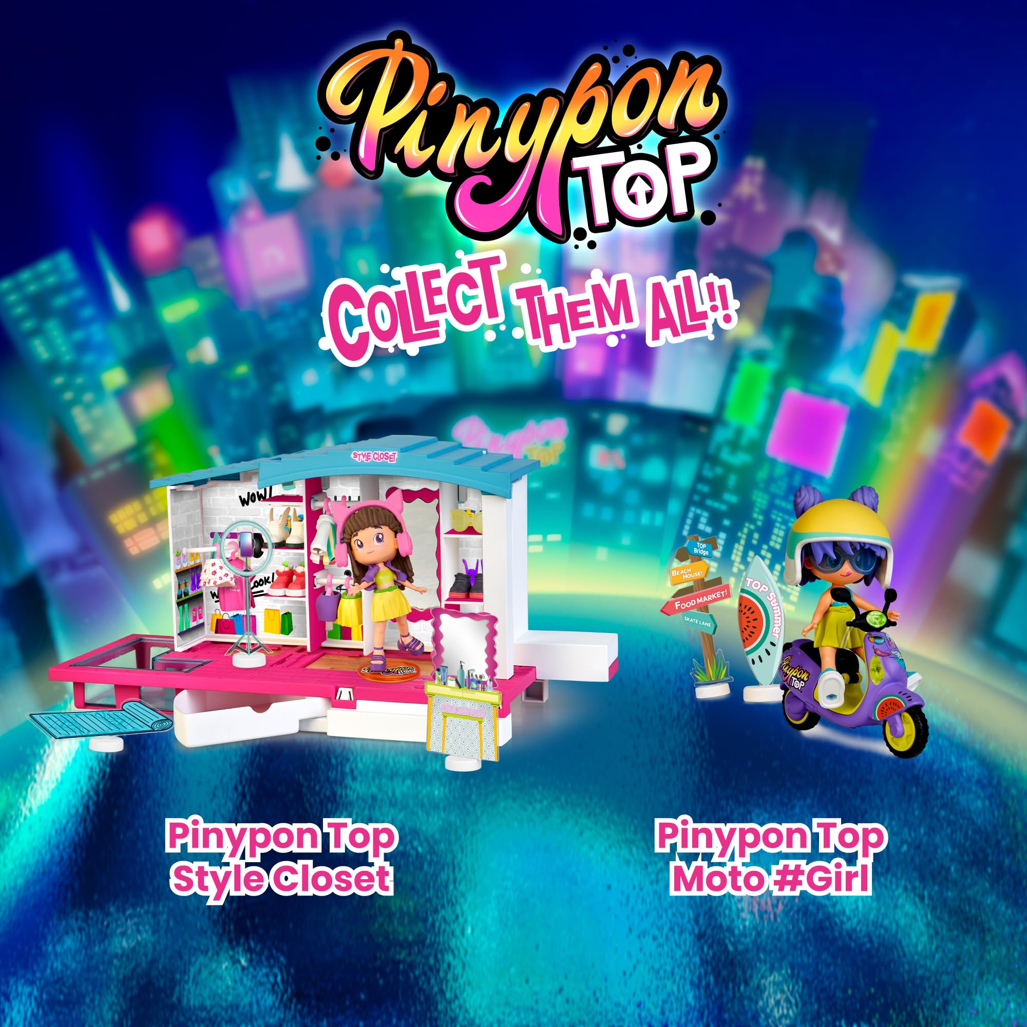 Pinypon Top Moto Girl, Figura Articulada de Brazos y Piernas, Set de Chica Top con su Moto, Incluyen Casco y Gafas, Ropa y Zapatos Intercambiables, Doble Cara y Decoración, +4 años, Famosa (PNN03000)