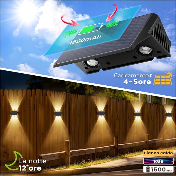 IIRARA Lampada Solare da Esterno di 6 Pezzi Alto e Basso Luci Solari Esterno Energia Bianco Caldo Illuminazione per Esterni 100LM Applique da Solare IP67 per Muro Vialetto Giardino - 3
