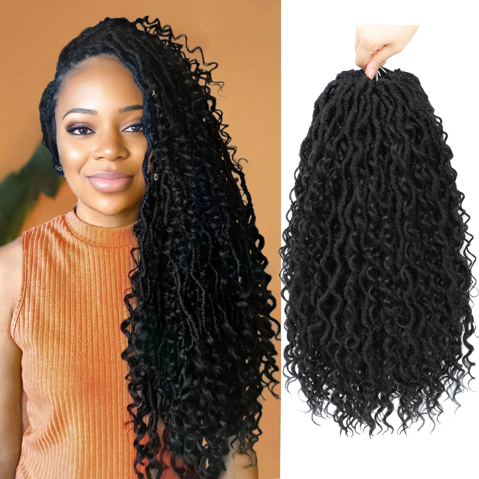 Forevery Faux Locs Crochet Hair 18 Inch Goddess Locs Crochet Hair for Black Women Pre looped 6 Packs Crochet goddess locs with curly ends 1B