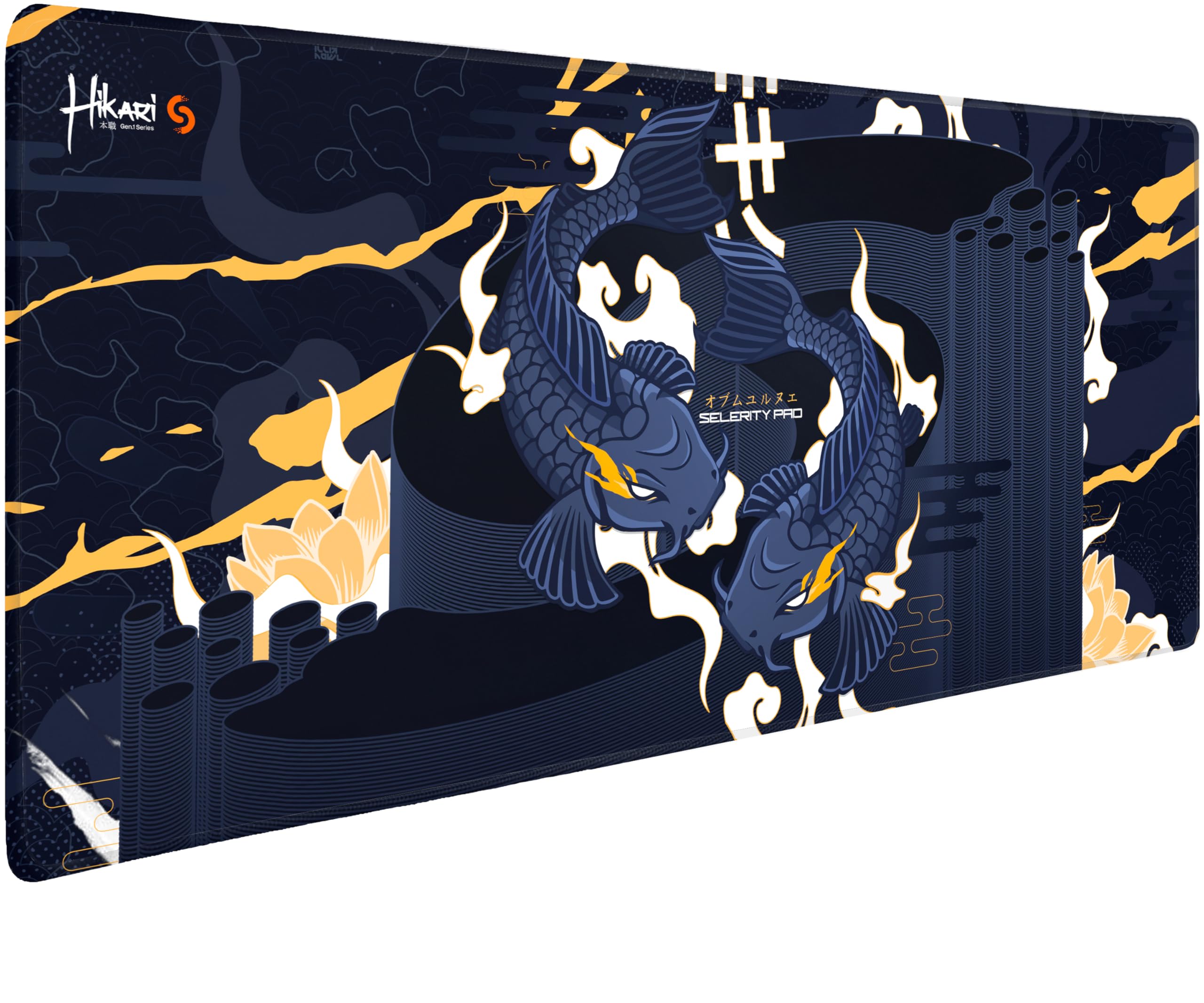Japanese Large Waterproof Gaming Mouse Pad, Thick (4mm) |35.5x16x0.16|Stitched Edges, Control and Speed, Anime Extended XL Keyboard Blue Desk Mat with Rubber Base 900х400mm (Hikari Blue).