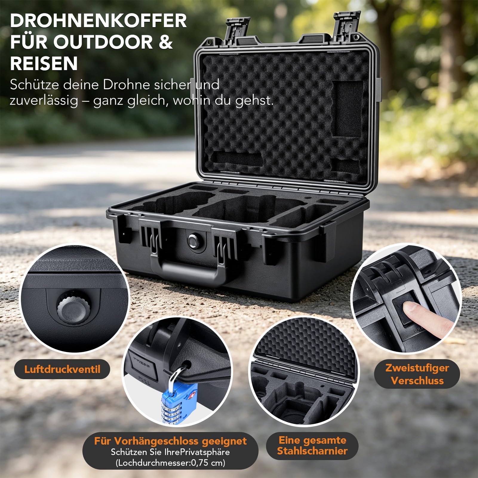 Lykus Titan LT110 Wasserdichter Koffer für DJI Lito 1/X1, RC2/RC-N3 | NUR KOFFER, Passend für Fly More Combo, RC Lanyard, Bis zu 7 Akkus, IP67 wasserdicht, Stoßfest, Inklusive Schultergurt