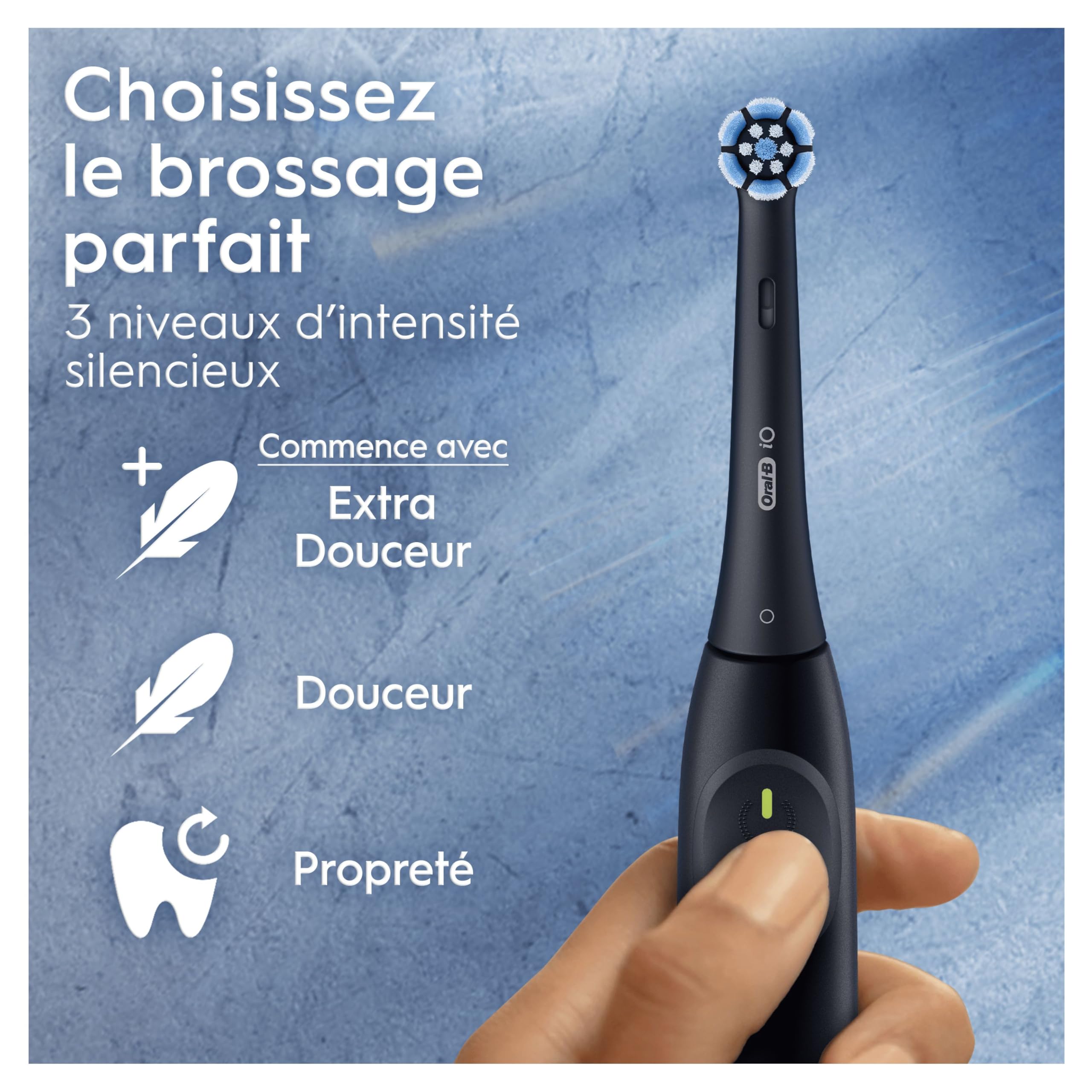 Oral-B iO 2 Brosse A Dents Electrique Noire Pour Adultes, 3 Modes De Nettoyage, Doux Pour Gencives, Brossage Souple, Accessoires, Brossette Oral B De Rechange, Porte-Brossettes, Etui De Voyage