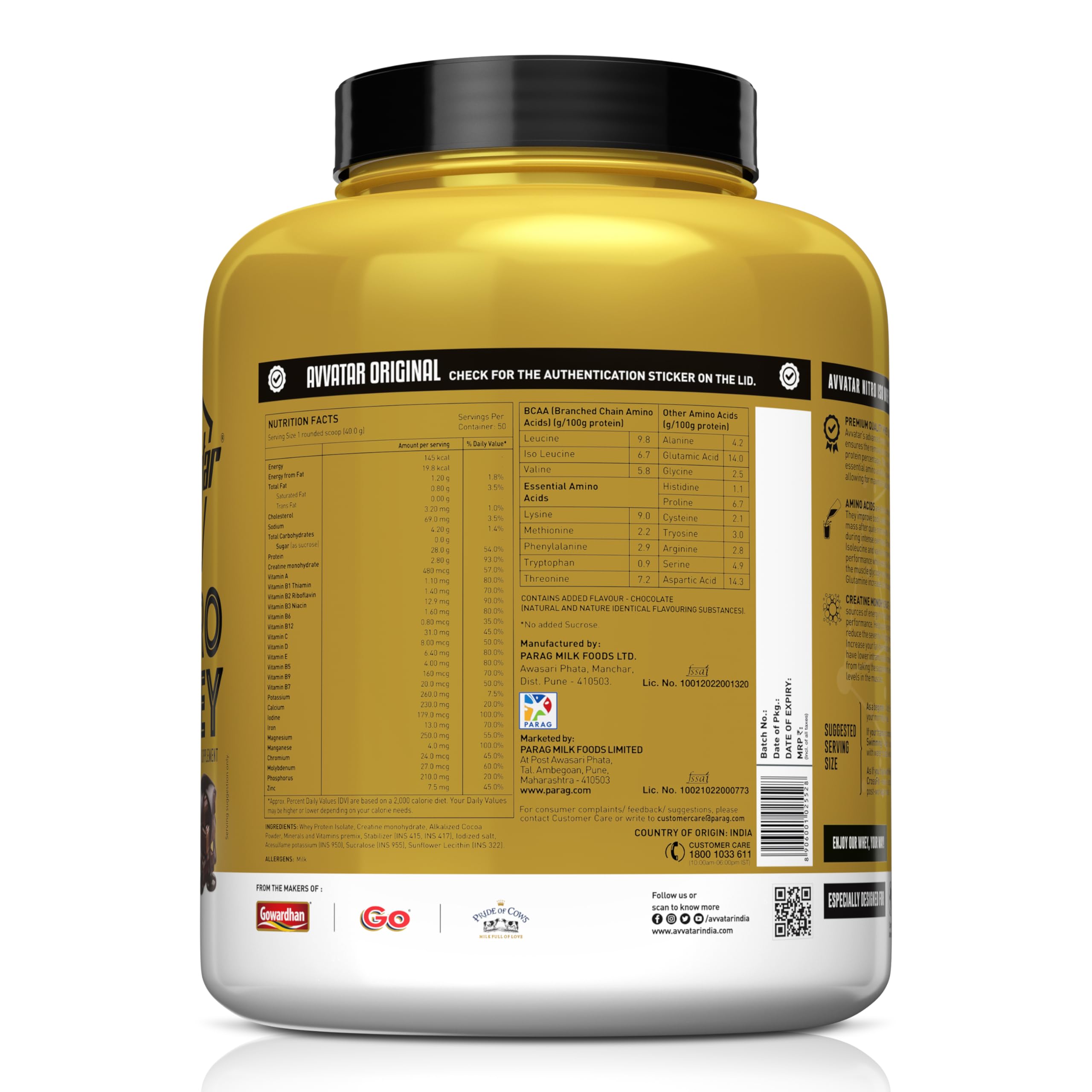 avvatar NITRO ISO WHEY | 2Kg | Belgain Chocolate | 28.5g Protein | 50 Servings | 2.8g Creatine Monohydrate| Ultimate muscle building formula, increase strength & exercise performance 1