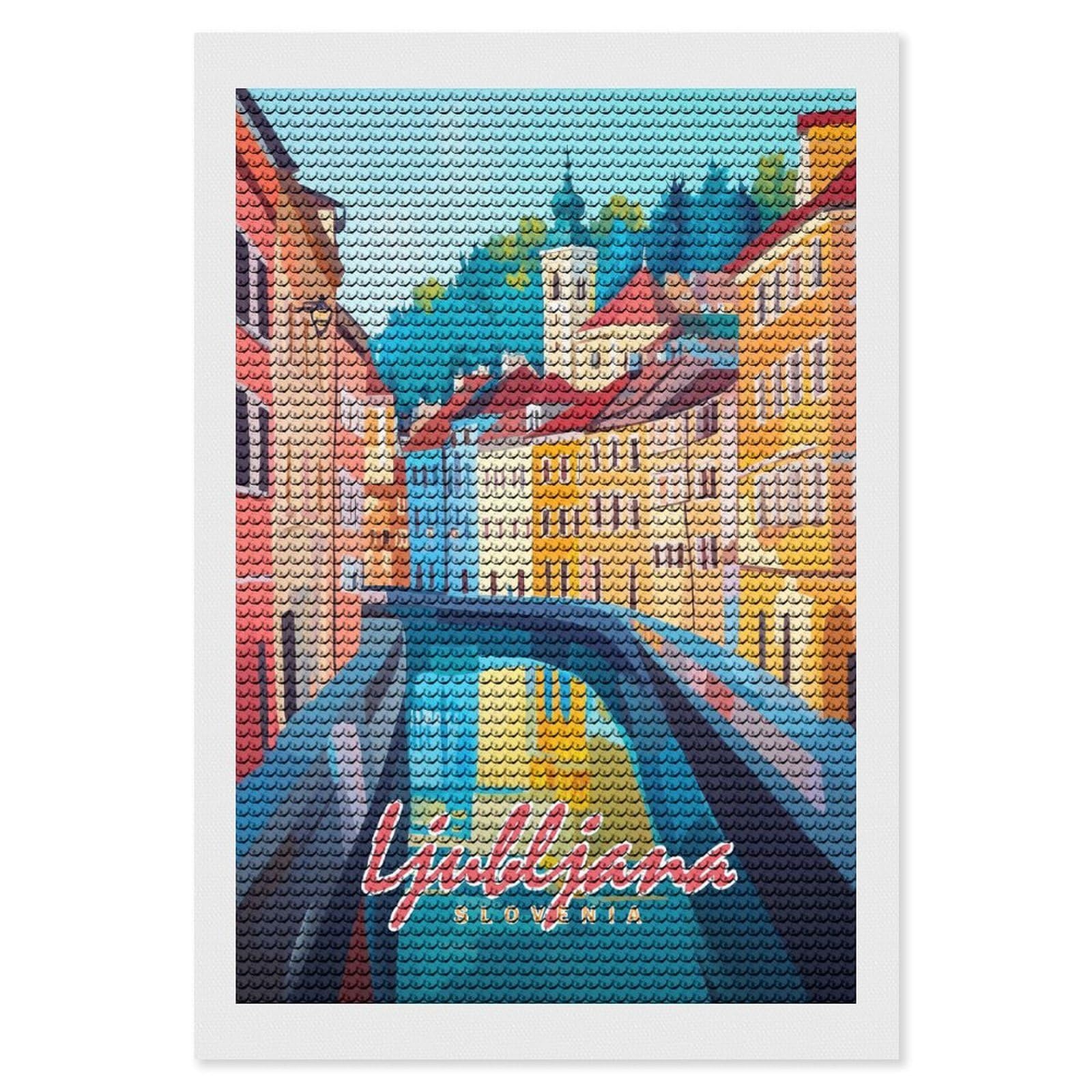 Junmoney Ljubljana, Slovenia Cityscape(2) Diamond Art Canvas 8"x12", Full Kit Included, Bedroom Decor, for Beginners, Thoughtful Handmade Gift