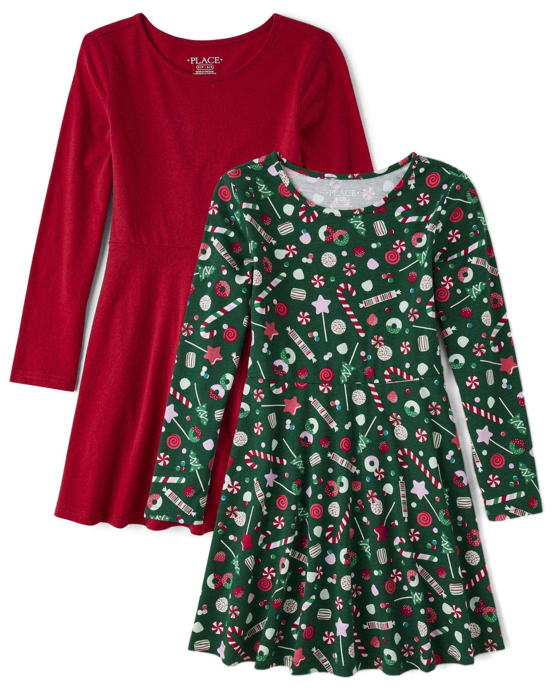 The Children's Place Girls' 2 Pack Long Sleeve Fashion Skater Dress