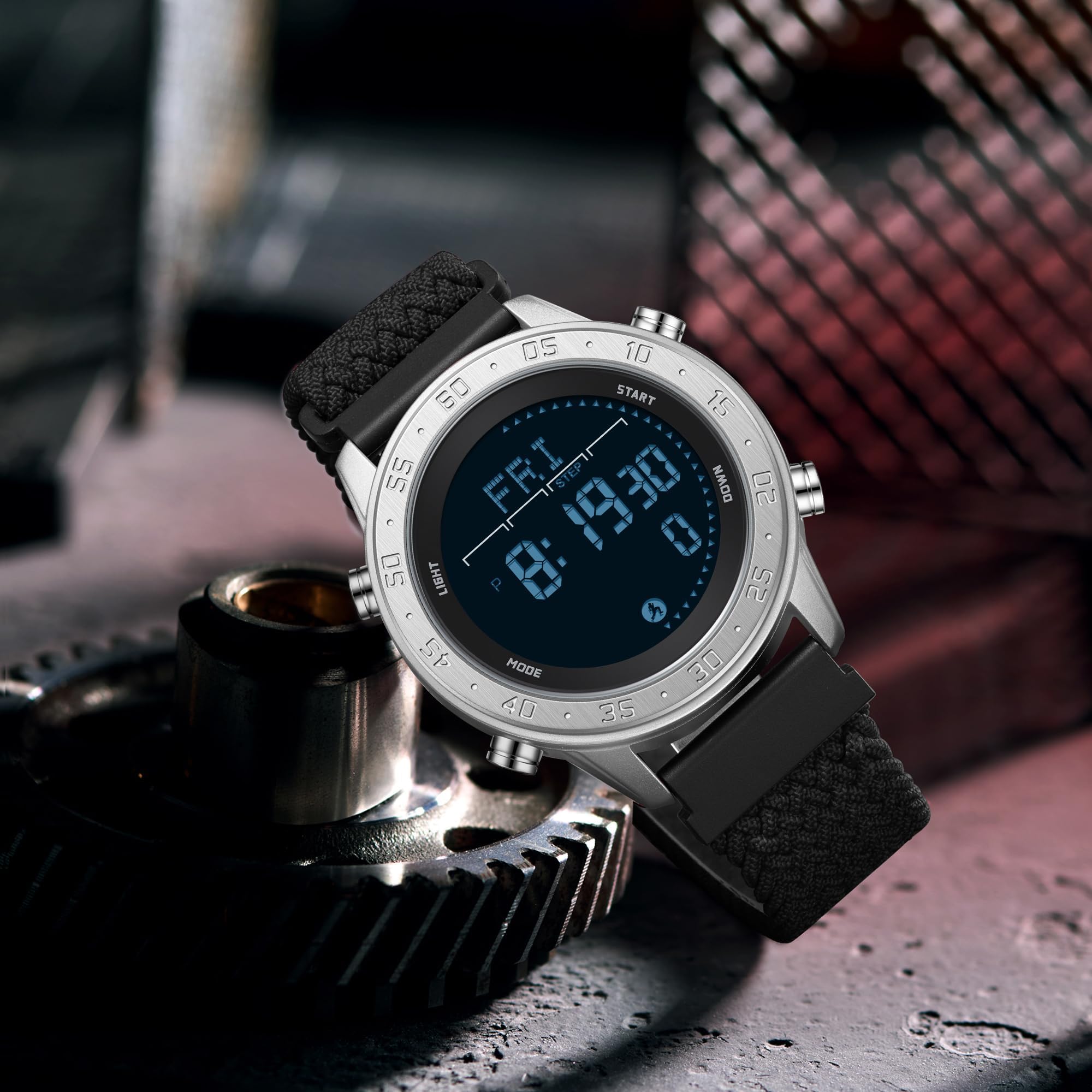 Montre militaire pour homme - Podomètre - Compteur de pas - Bracelet en nylon - Étanche - Affichage des calories - Métronome - Double temps - Chronomètre LED - Sans Bluetooth - Sans application
