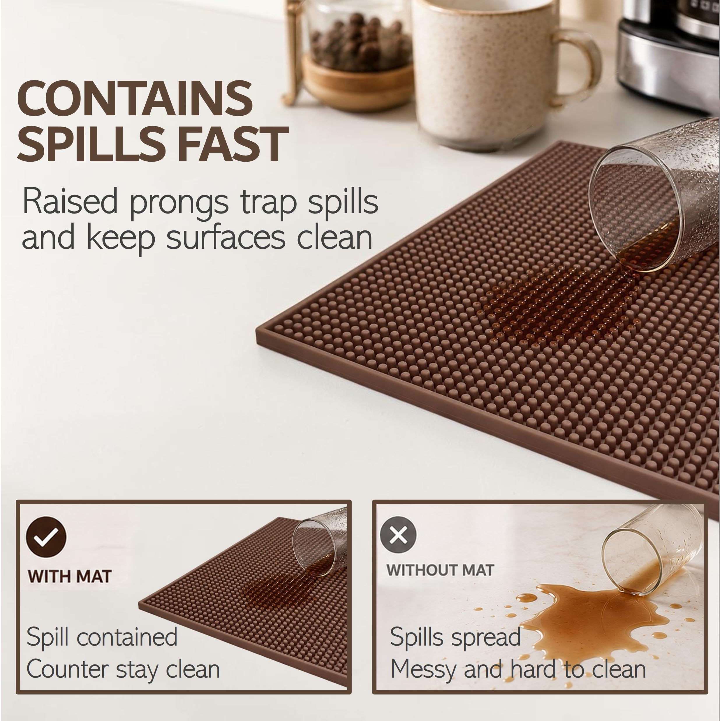 Rubber Bar Mat – Non-Slip Spill & Drip Mat for Bartending, Coffee Bar & Kitchen Countertop, Thick Durable Counter Protector & Stylish Drying Mat (Warm Taupe, 18"x12") — Amazon image 6