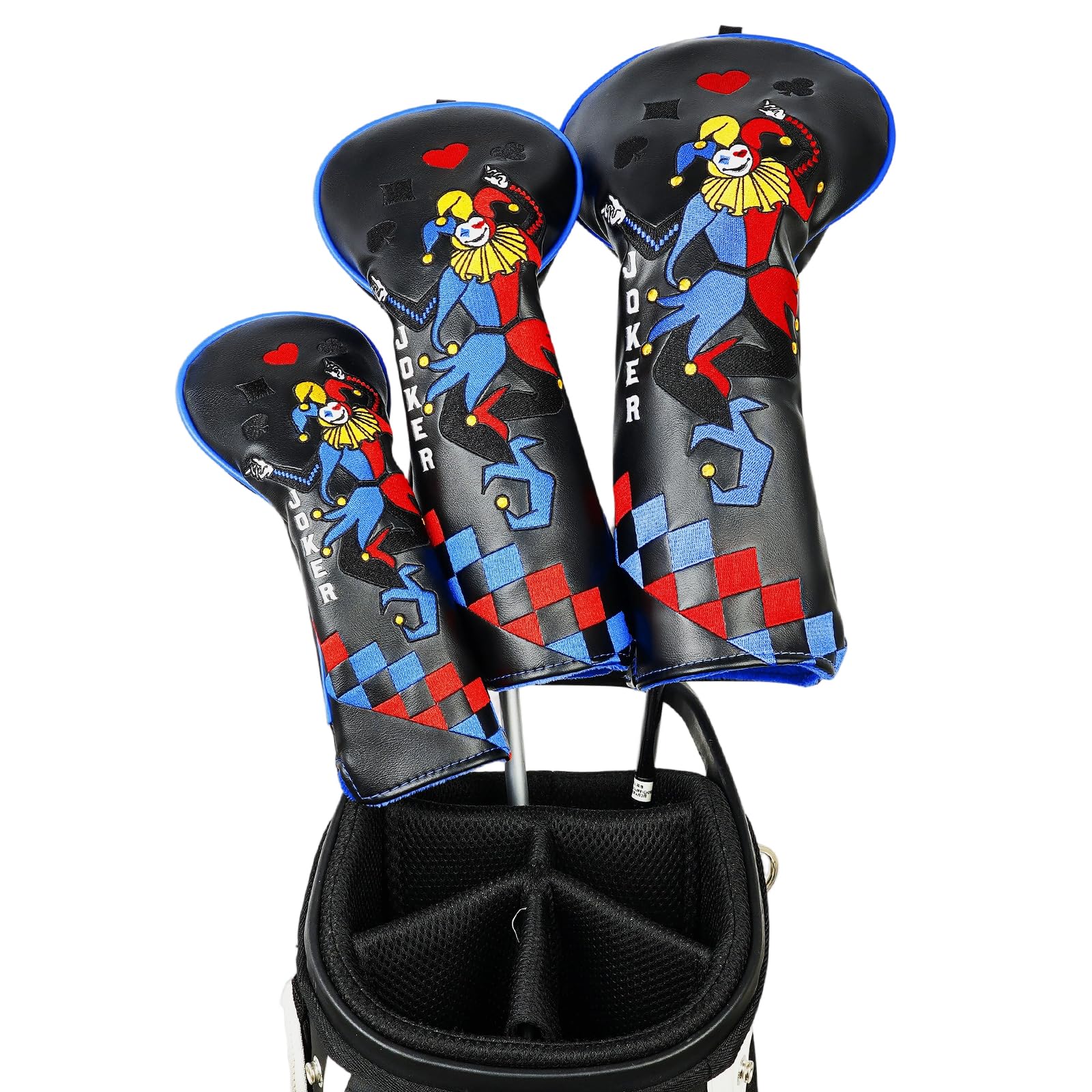 Golf Club Head covers Wood Set 3 PACKS (1.F.H) Set for Driver Fairway Hybrid with No.Tag Elastic Closure Black PU Leather Joker Pattern