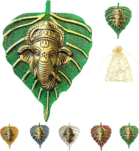 LOVENSPIRE Metal Leaf Ganesha Diwali Decor Wall Hanging for Home & Office Housewarming Return Gift Pooja Favor Ganesha Decorative Wall Hanging