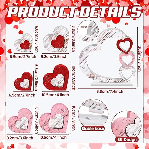 Miniatura 2 de 7 piezas de decoración de madera de San Valentín, bandeja escalonada, decoración retro de San Valentín, corazones, bloques, letrero rústico, centro
