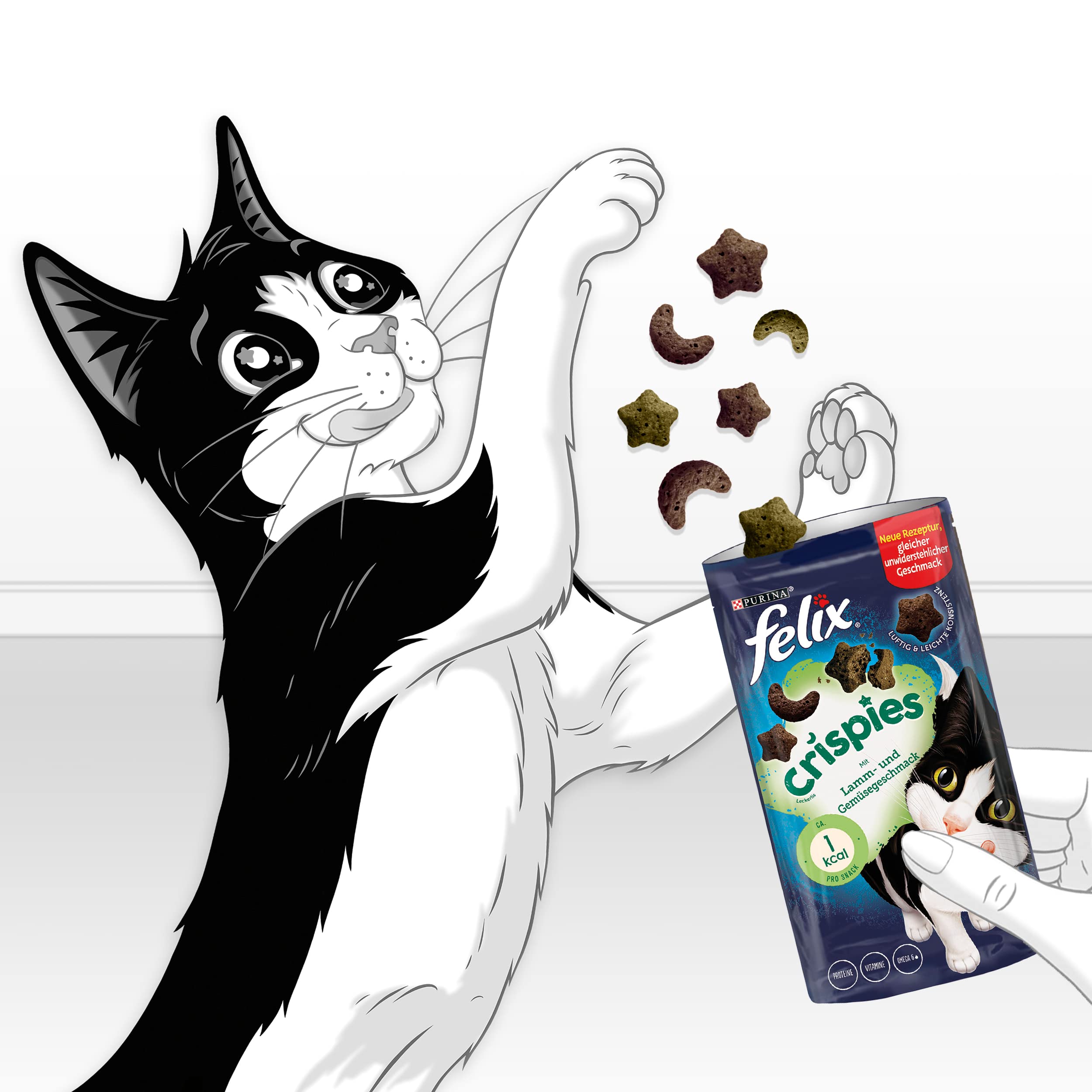 FELIX Crispies przekąska dla kotów, chrupiąca smakołyk z jagnięciną i warzywami, 8 sztuk (8 x 45 g)