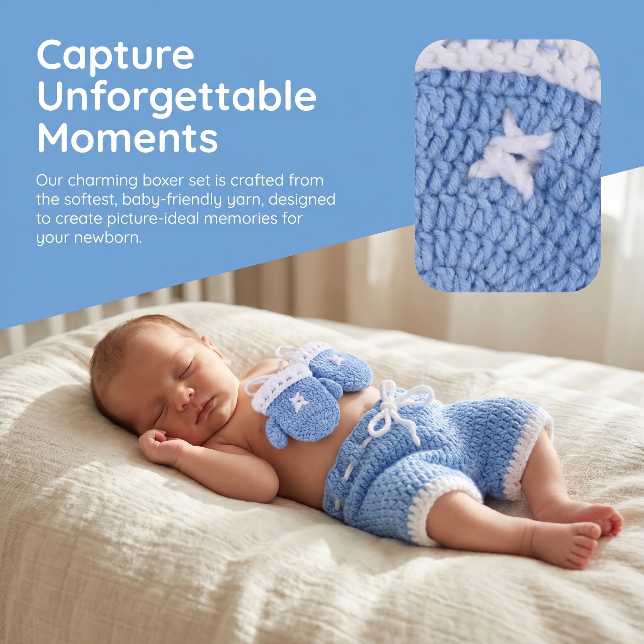 Lurrose 1 set di accessori per servizi fotografici per neonati, composto da pantaloni e guanti da boxe lavorati all'uncinetto per neonate, adatti a servizi fotografici da 0 a 3 mesi.