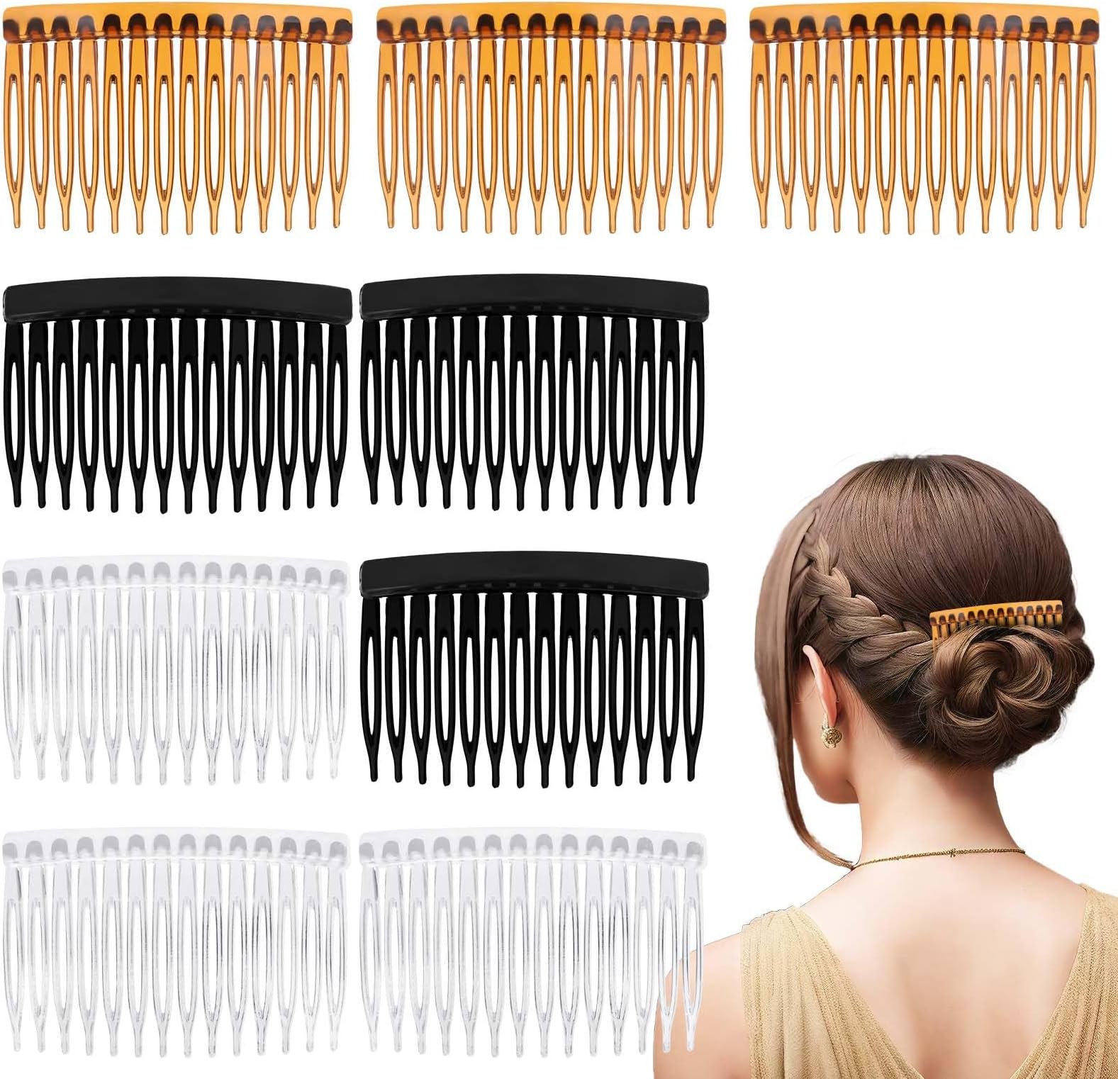 Molain 9個 14歯 ヘアサイドコーム 透明 ツイスト フレンチ ヴィンテージ スタイル ヘアクリップ ピン アクセサリー レディース ガールズ ブライダル ウェディング ベール フレンチサイド ヘア コーム ヘアスタイリングコーム