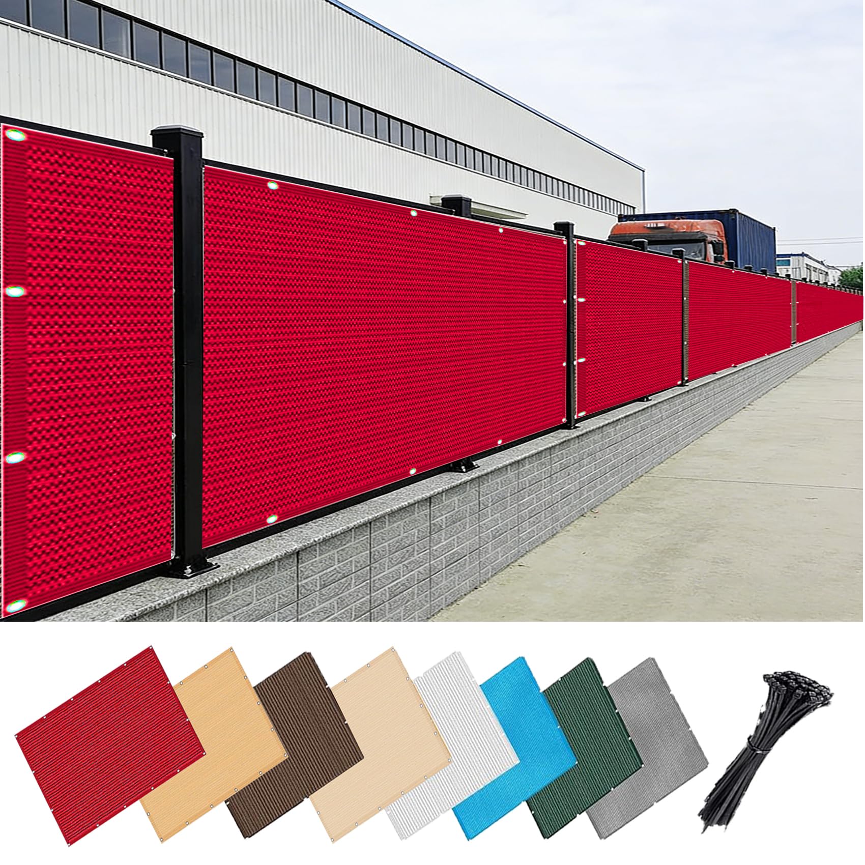 Cache vue balcon opaque 45 x 550 cm rouge avec brise vent HDPE