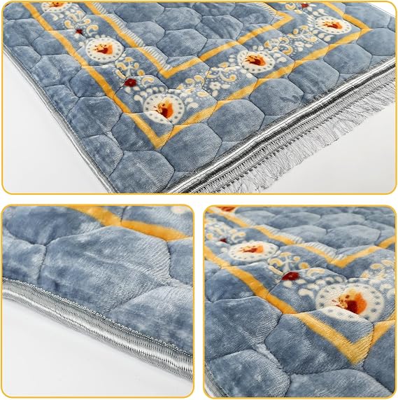 Muslim Prayer Rug with Tasbih Prayer Beads & Kufi Hat, Padded Very Thick Prayer Rug Sajadah for Men and Women (Gray1)