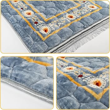 Muslim Prayer Rug with Tasbih Prayer Beads & Kufi Hat, Padded Very Thick Prayer Rug Sajadah for Men and Women (Gray1)
