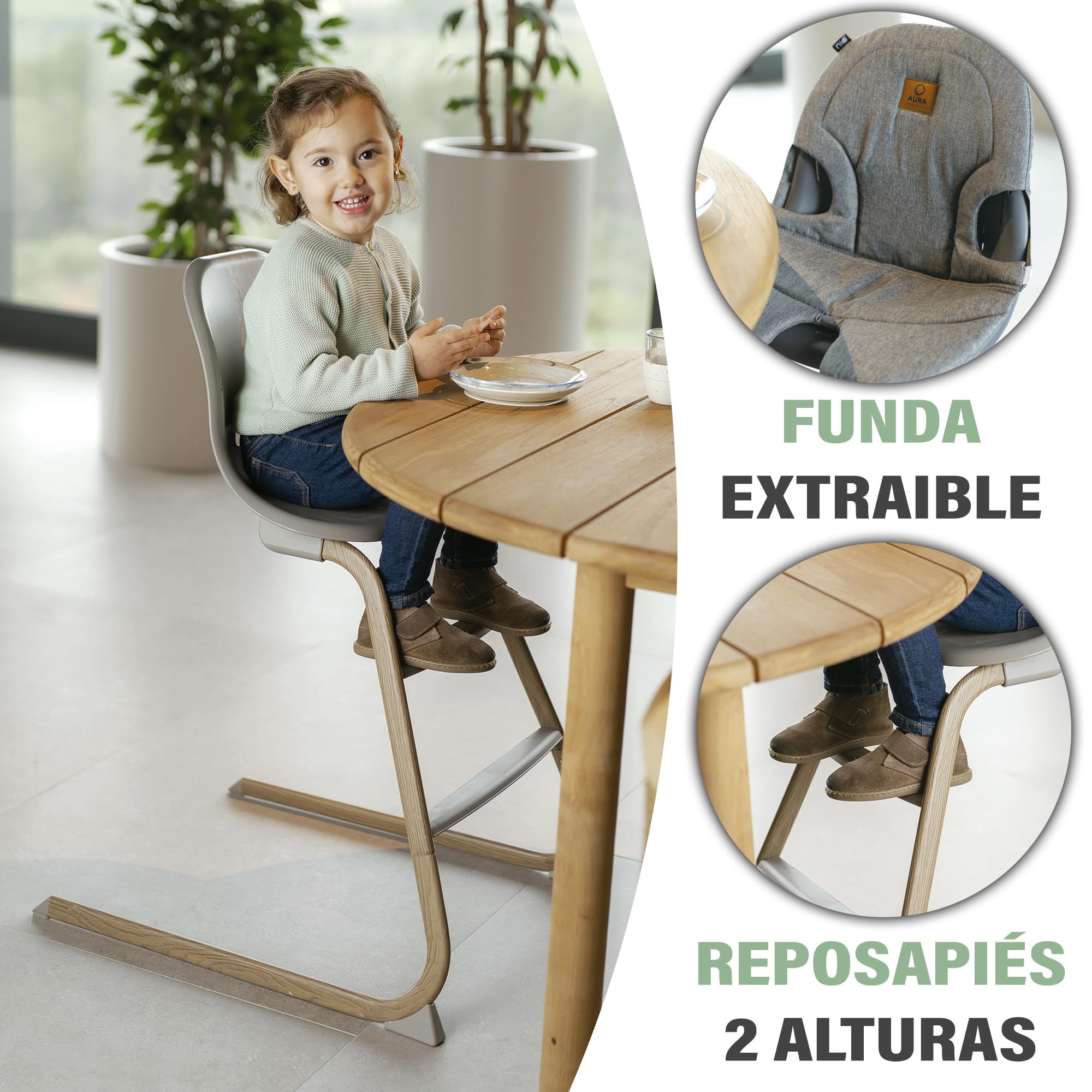 Olmitos - Trona bebé evolutiva 4 en 1 AURA regulable con hamaca alta, balancín, trona y silla alta – desde nacimiento 0+ hasta 12 años – silla infantil multifunción (Beige)