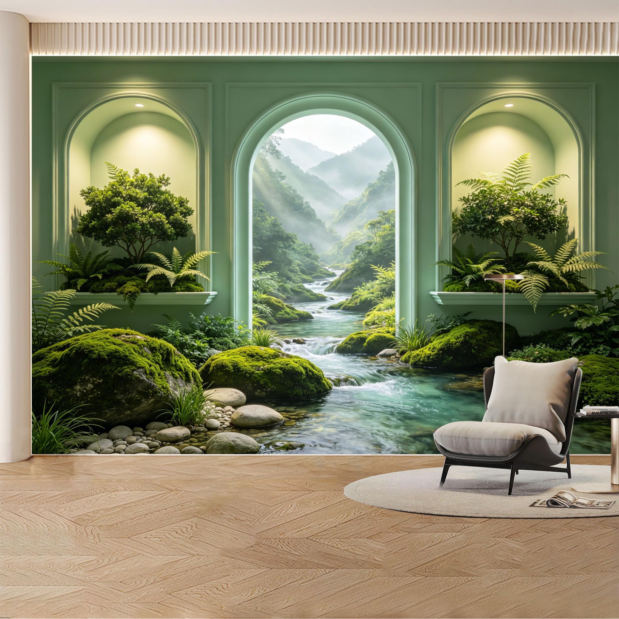 Kayorowalls Bh20260620054 Custom Wall Mural Wallpaper Forest Waterfall Landscape Nature 3D Effect Wall Decor Misty Nordic Removable Selfadhesive Large Photo For Living Room， Bedroom， Office