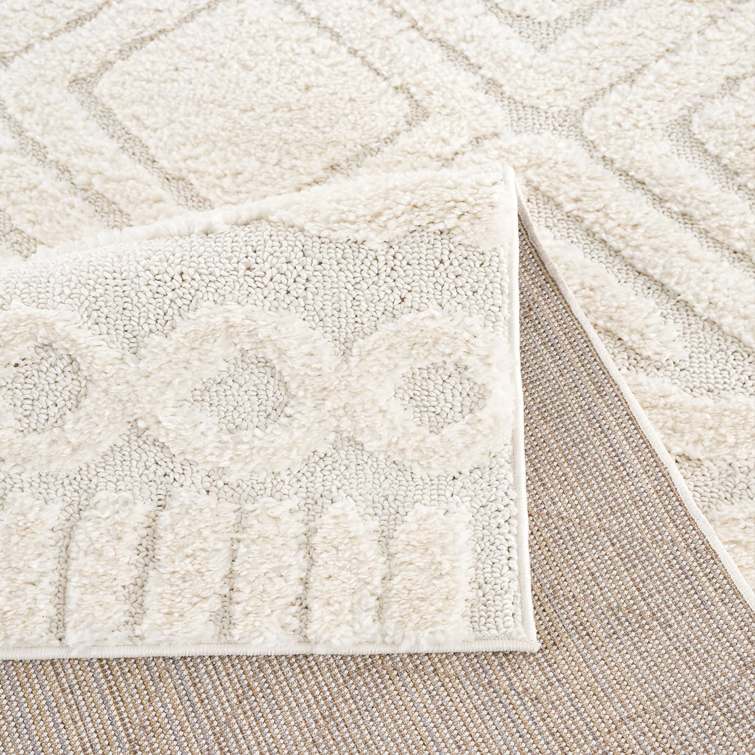 payé Teppich Rund - 200x200cm - Hochflor - Boho - Pastell Creme Grau - Einfarbig - Modern Geo Muster- Skandinavisch Flauschig Weich - Schlafzimmer Dekoration
