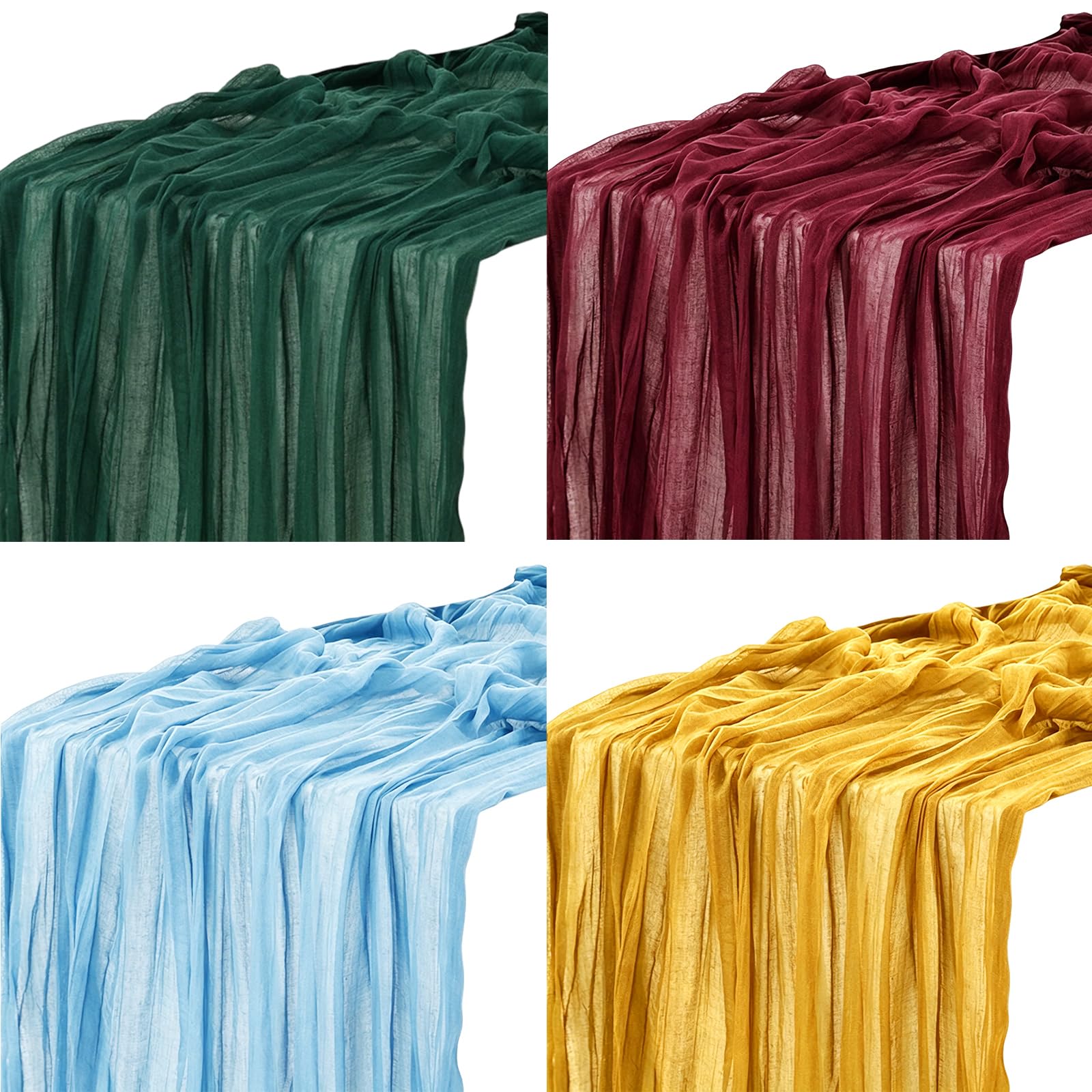 NMFLAB 4 Piece Elegant Pleats Table Runners Cheesecloth Gauze Fabric Tablecloth for Farmhouses Wedding Banquet Party 90X180Cm Pleats Tablecloth