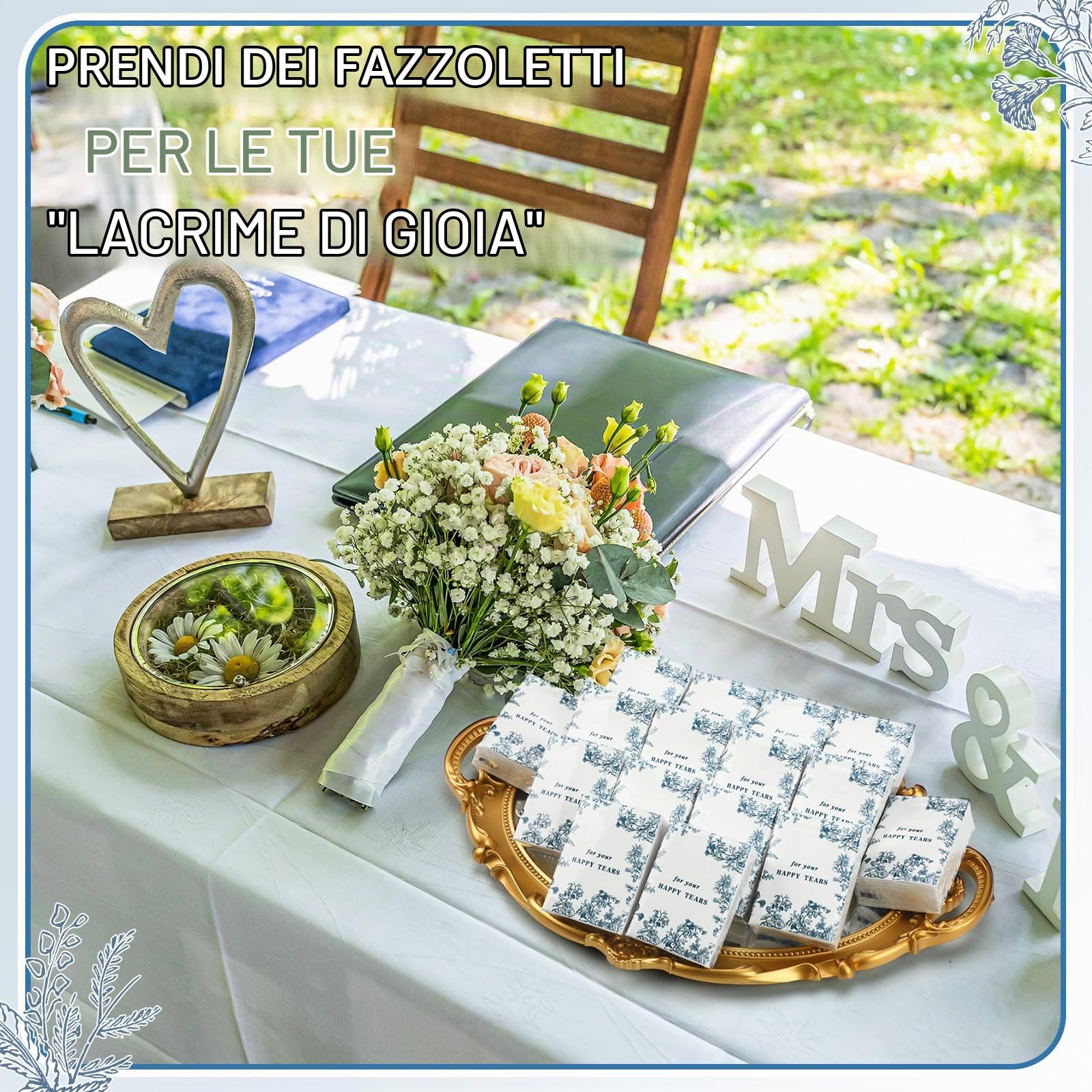 Therwen 100 Confezioni di Fazzoletti "Lacrime di Gioia" per Matrimonio per Ospiti di Nozze, 1000 Fogli, Confezioni di Fazzoletti Formato da Viaggio Sfusi, Riempitivi per Borse di Benvenuto, Kit di