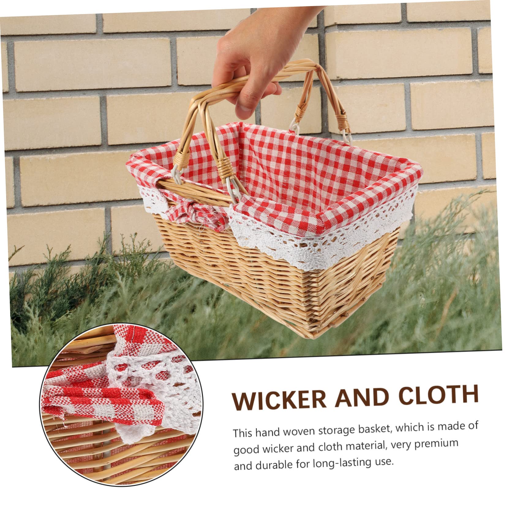 MAGICLULU Picnic Basket Storage Basket Woven Basket Vegetable Basket Egg Holder Container Woven Serving Basket Shopping Basket Handheld Fruit Basket To Weave Wicker Food Cloth Red