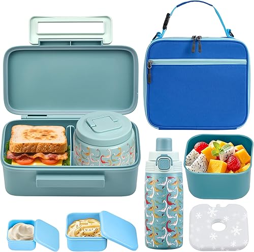 Miniatura 9 de PIQUEBAR Lonchera Bento para niños con bolsa térmica de hielo, bolsa aislada, botella de agua deportiva de plástico de 18 onzas para niños y niñas