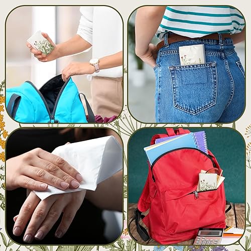 Miniatura 5 de Zonon Paquete de 100 pañuelos de bolsillo florales de 3 capas, mini pañuelos faciales de viaje, papel a granel, pañuelos individuales para bodas,