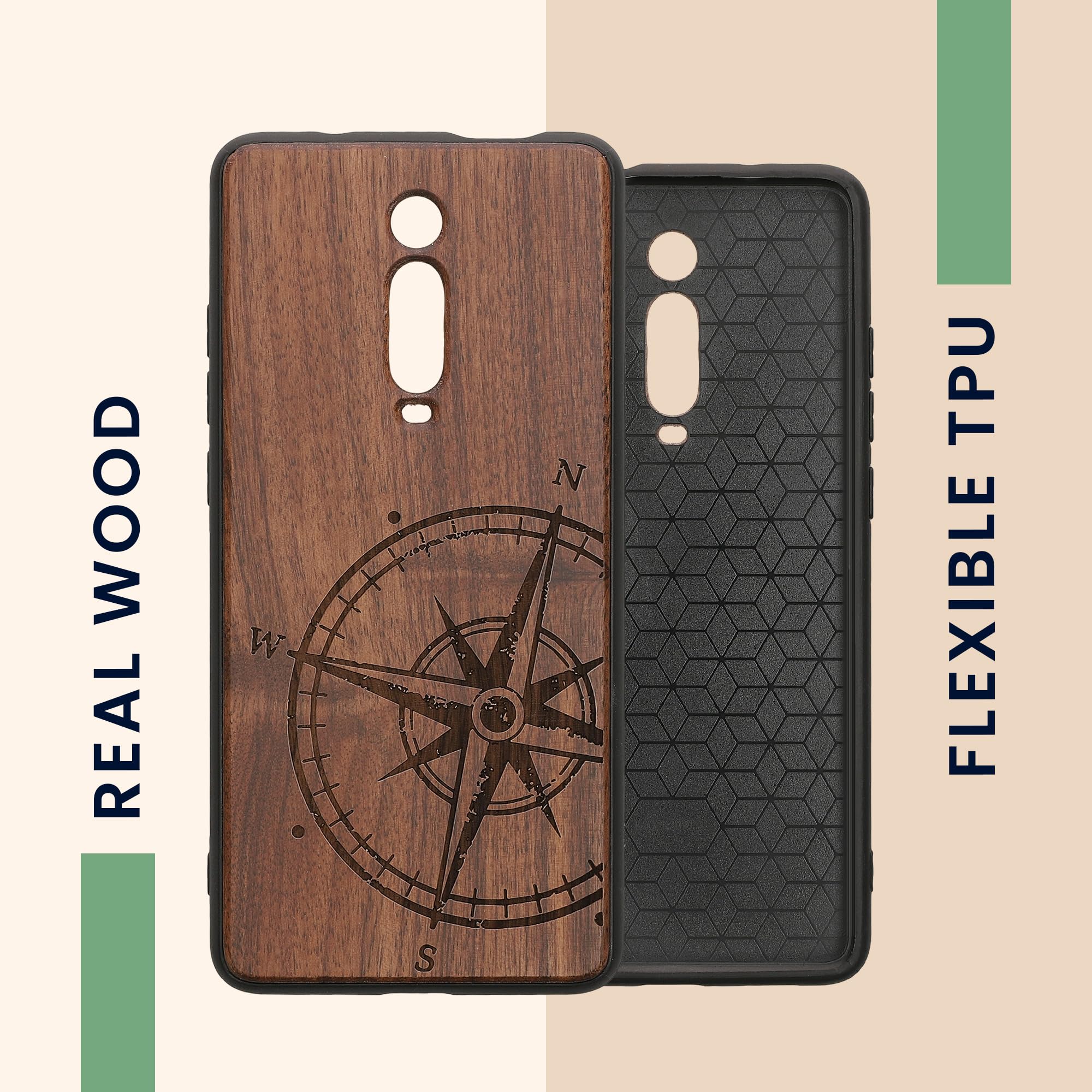 Cover In Legno Con Bumper Silicone Custodia In Legno E Silicone Per Xiaomi Redmi Note 12 (4G) - Design Vintage Con Bussola, Protezione 360° Custodia Protettiva Marrone Scuro