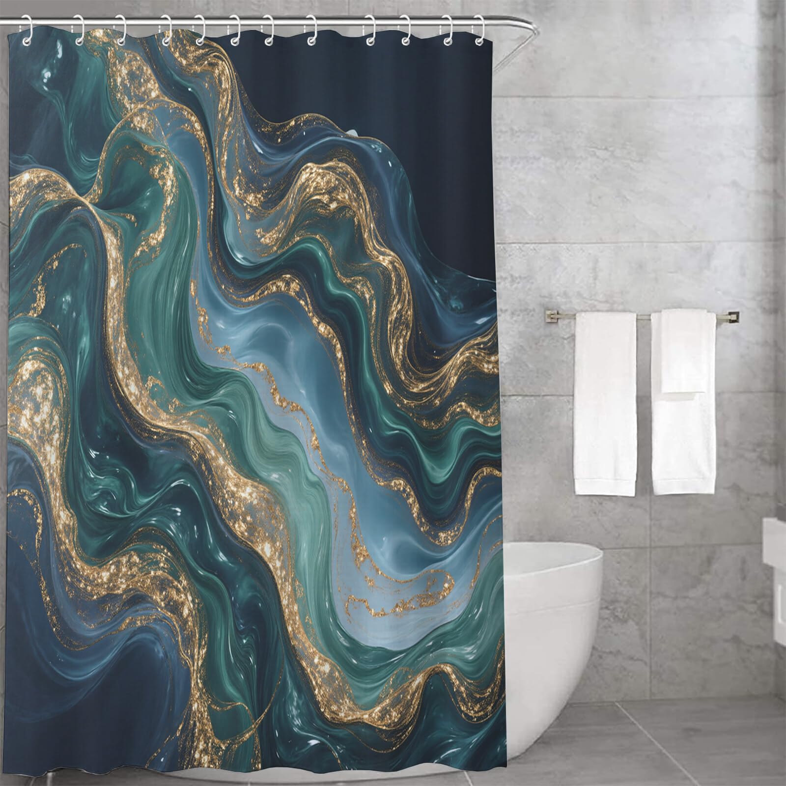 Rideau Douche, Rideau Baignoire Lavable en Machine Rideaux Douche Tissus Lavable Rideau De Baignoire Lavable pour Salle De Bain Domicile Baignoire Famille, Vagues Fluides,