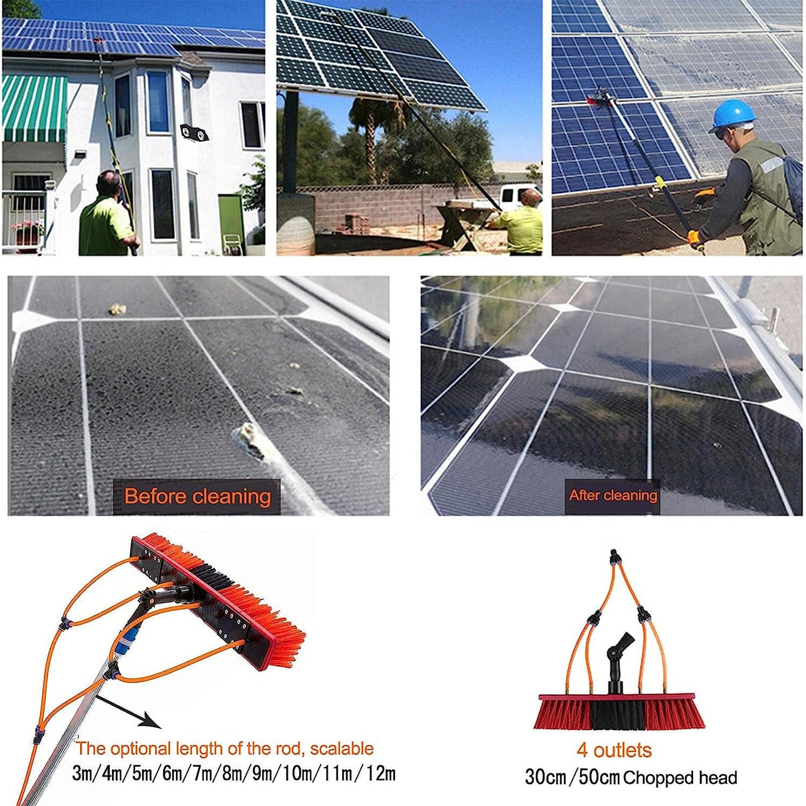 Equipo de Limpieza de Ventanas Exteble, Kit de Limpieza de Ventanas Exteble con Panel Solar para Techo de Invernadero más Limpio, Limpieza de Paneles fotovoltaicos,