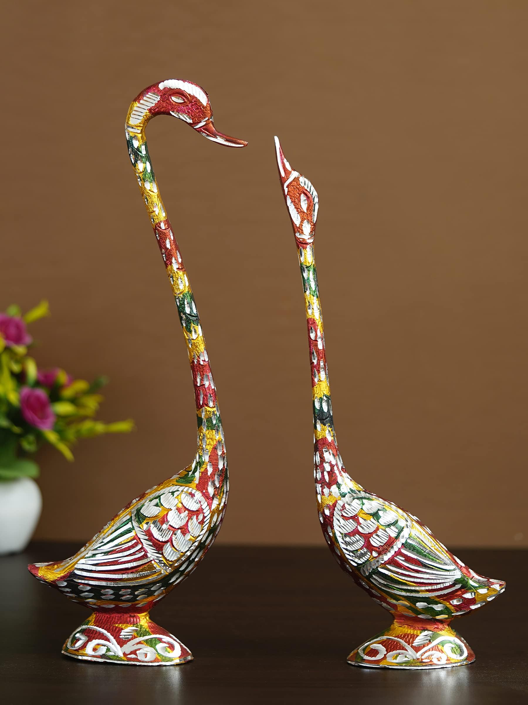 Colorful Metal Handcrafted Kissing Swan Couple Statues Love Birds Figurines Decorative Showpieces - Home Decor for Living Room, Bedroom - Gift for Couples, Valentine's Day, Anniversary
