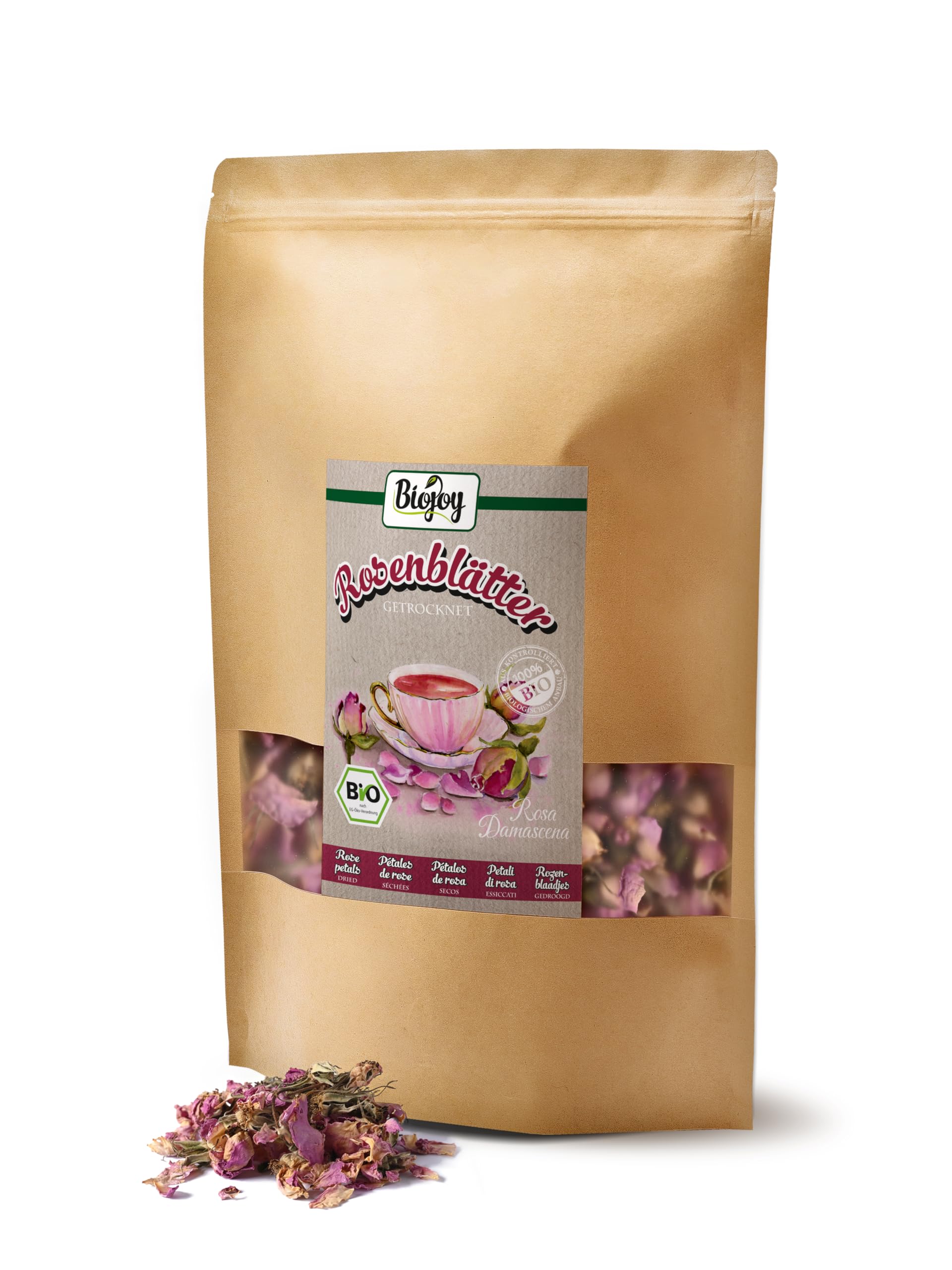 Biojoy Pétales de Rose séchées BIO (200 g), fleurs pour décoration ou rose infusion (Rosa Damascena) (Lot de 2)