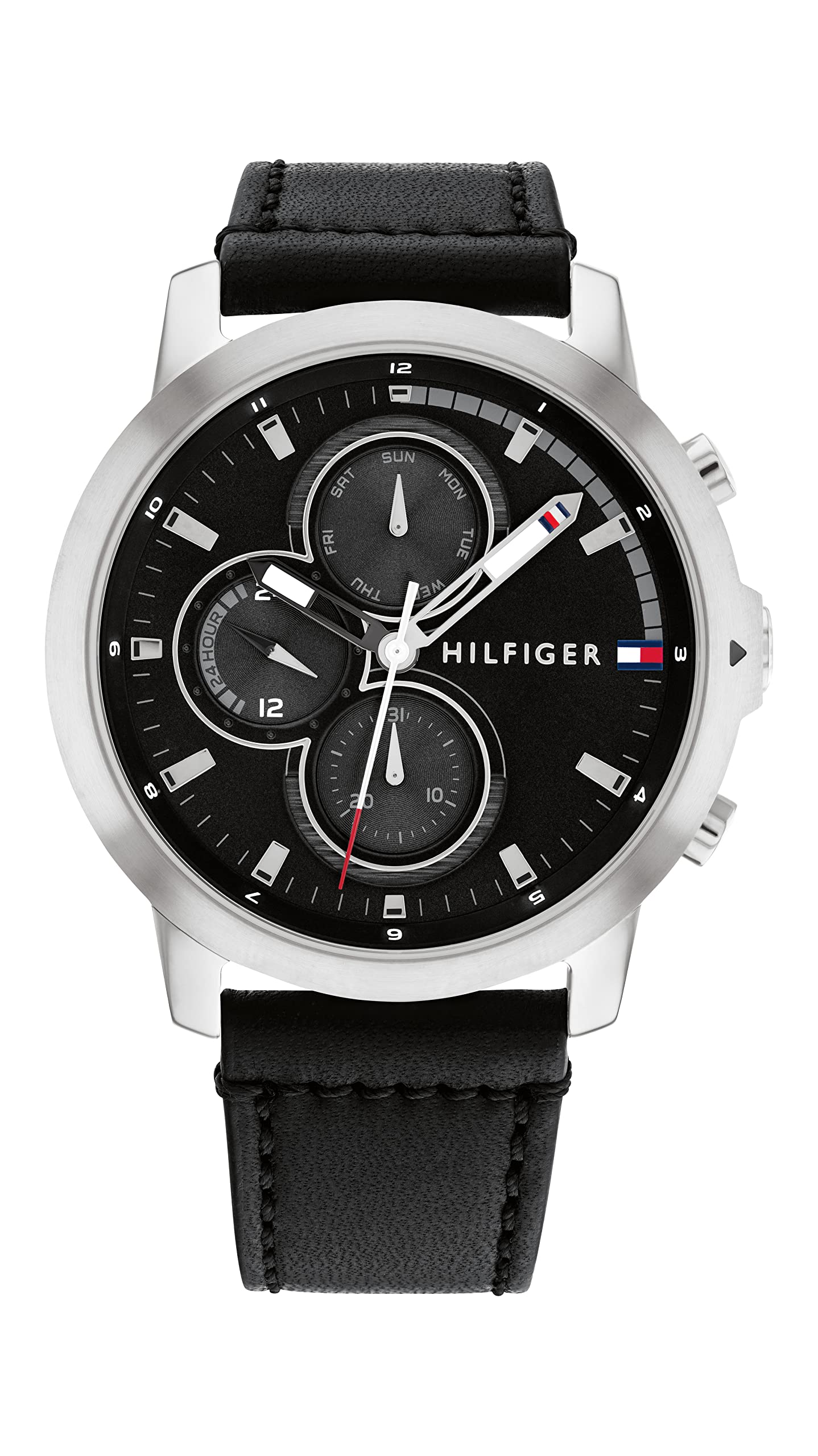 Tommy Hilfiger Jameson LE Quartz Multifunction Black Dial Black Leather Strap Watch for Men