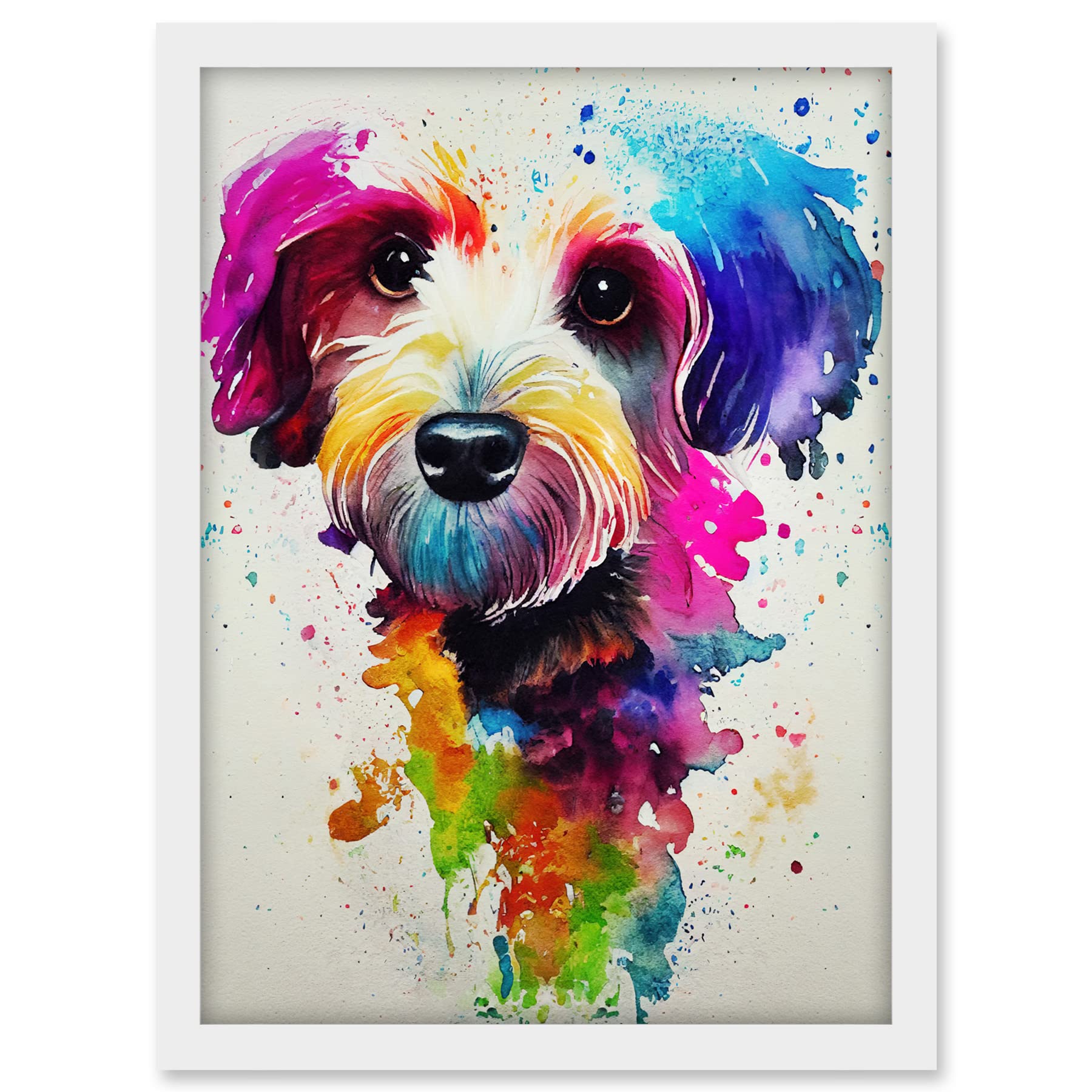 Wee Blue Coo Ink Splatter Cockapoo Dog Watercolour Painting Artwork Framed A3 Wall Art Print